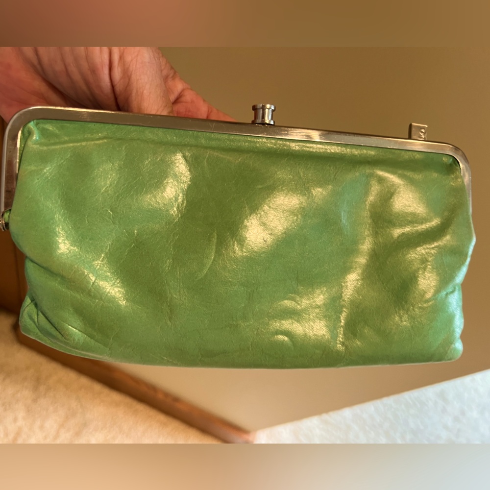 HOBO Lauren Clutch Wallet Jade Green 💚 Vintage Leather Double Frame Kiss Lock